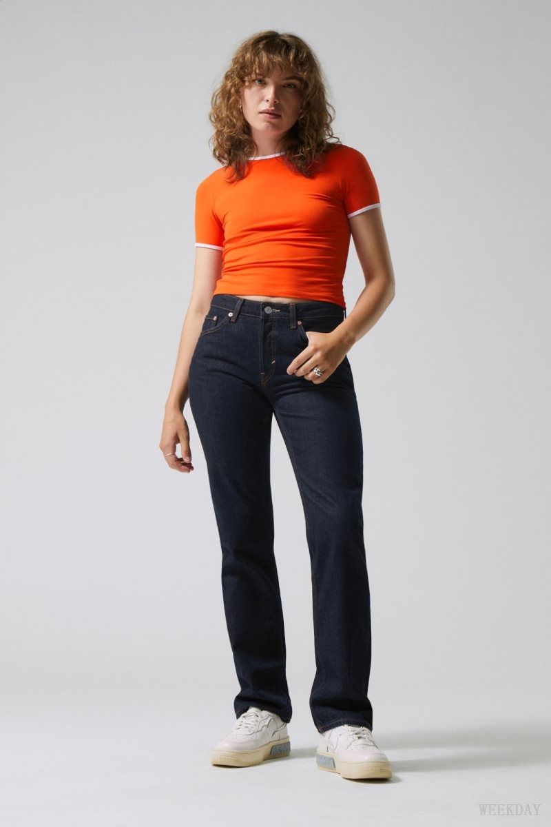 Weekday Pin Mid Straight Jeans Blue | WBJT1025