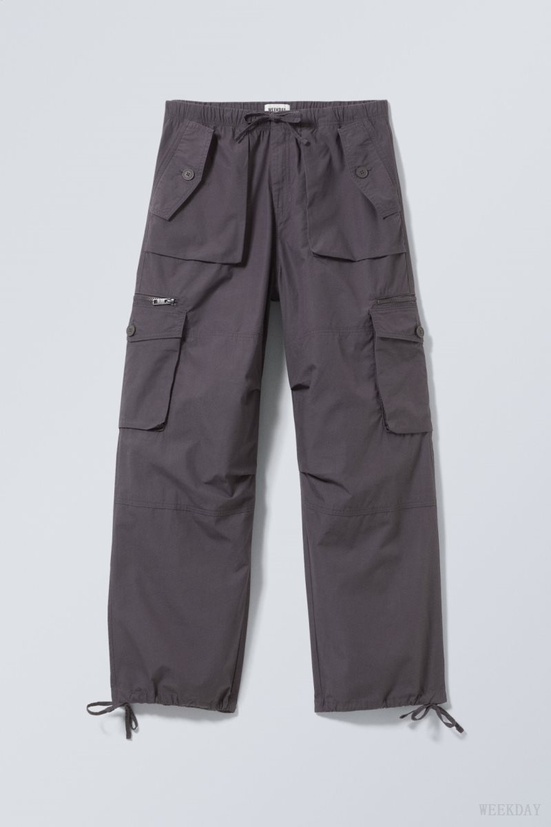 Weekday Piper Loose Cargo Trousers Dark Grey | IGJM2117