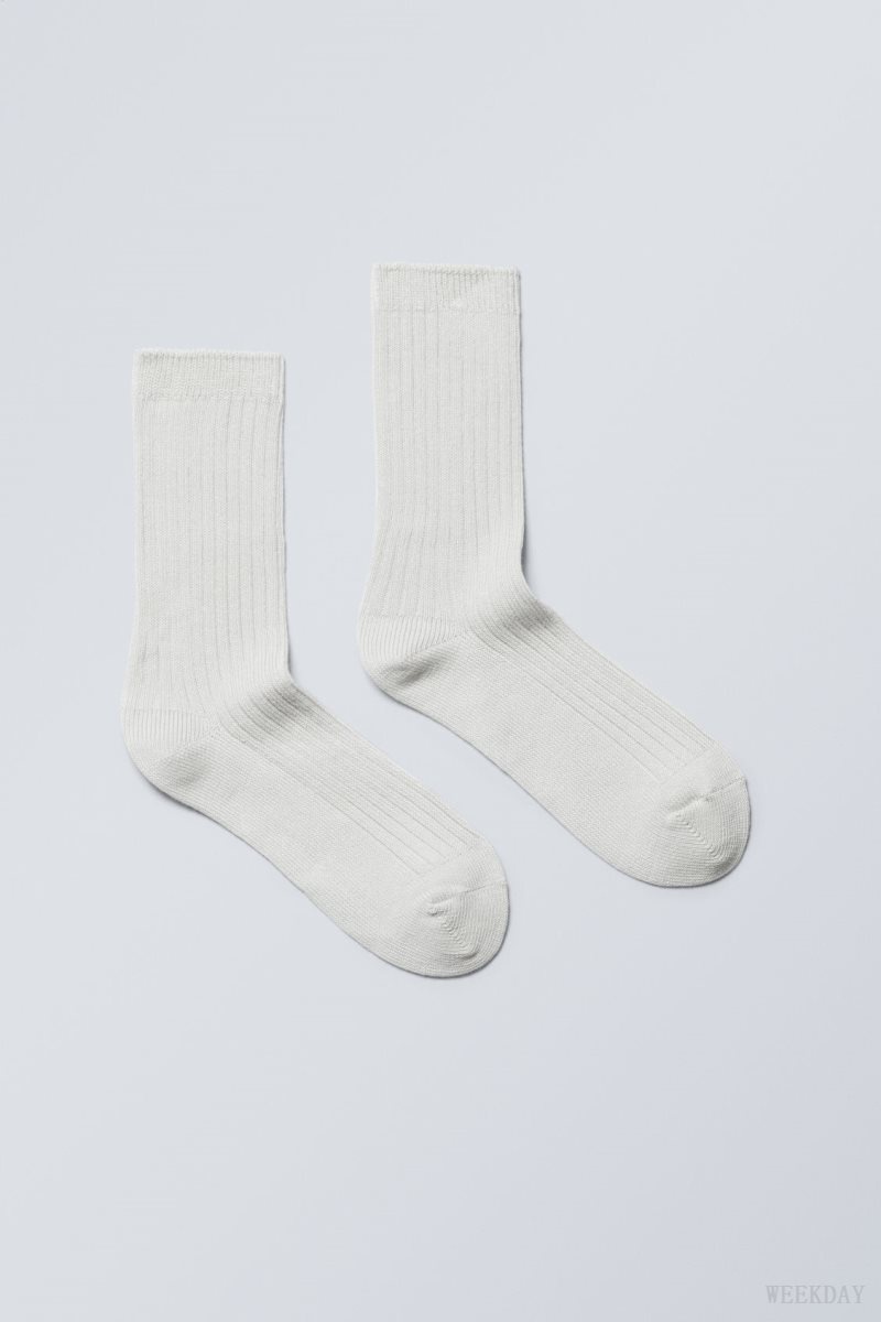 Weekday Pond Ribbed Socks Light Mole | NJNK4828