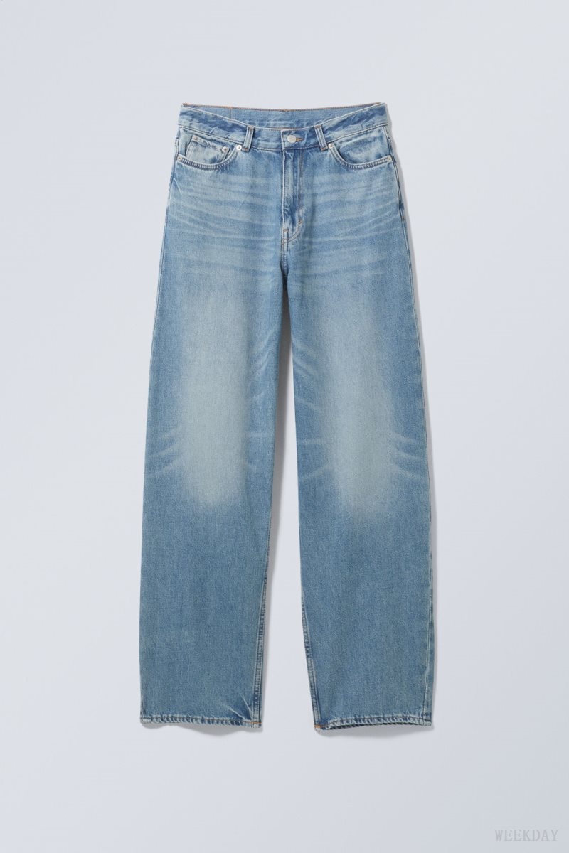 Weekday Rail Mid Loose Straight Jeans Blue | MPTW5878