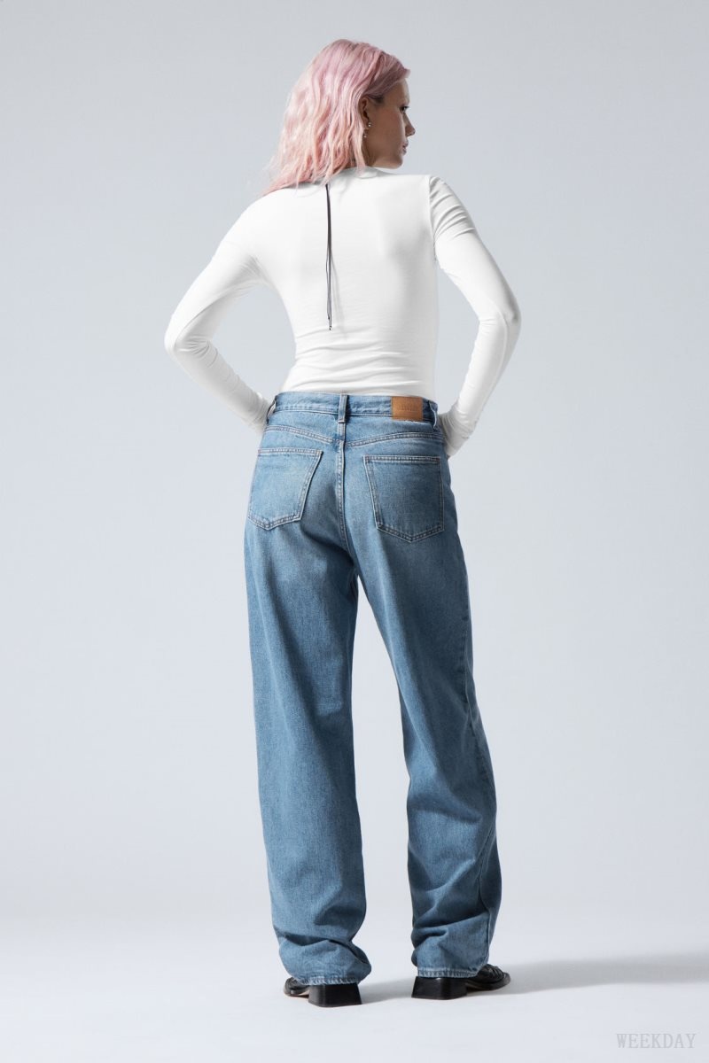 Weekday Rail Mid Loose Straight Jeans Blue | MPTW5878