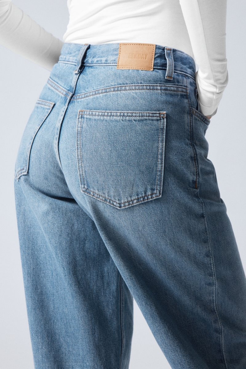 Weekday Rail Mid Loose Straight Jeans Blue | MPTW5878