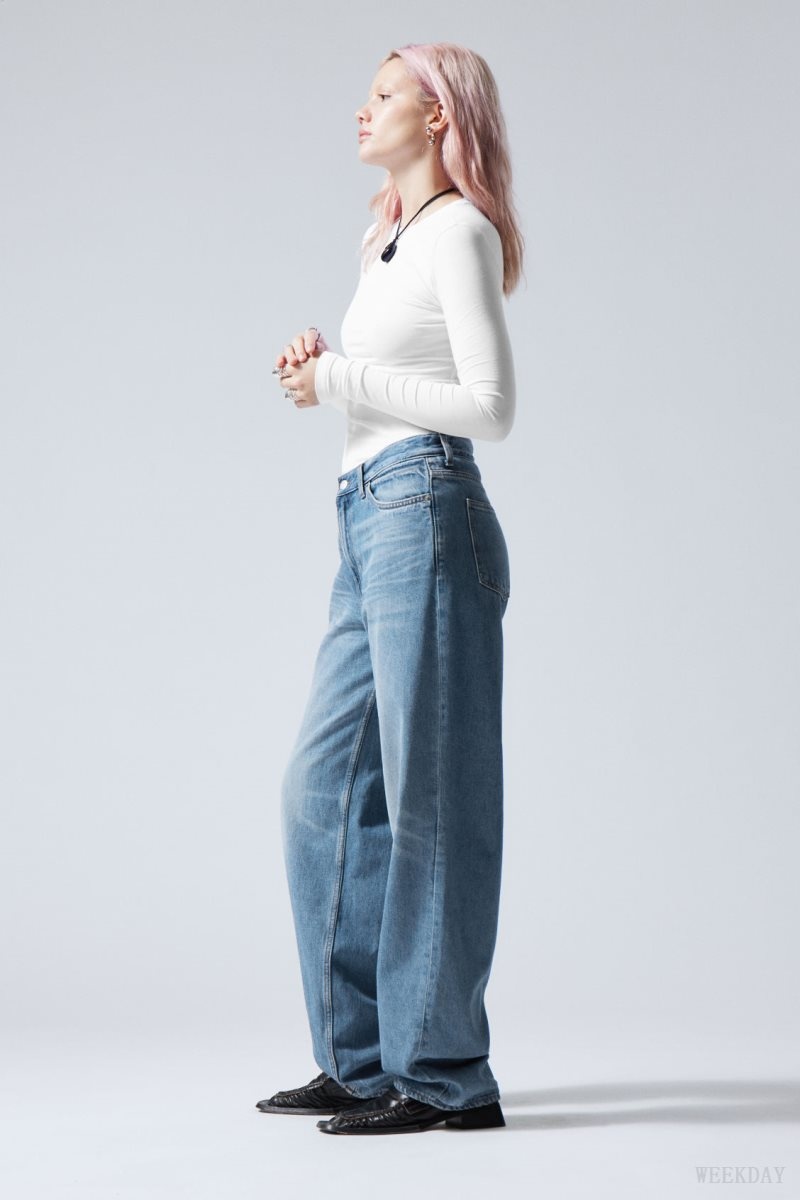 Weekday Rail Mid Loose Straight Jeans Blue | MPTW5878