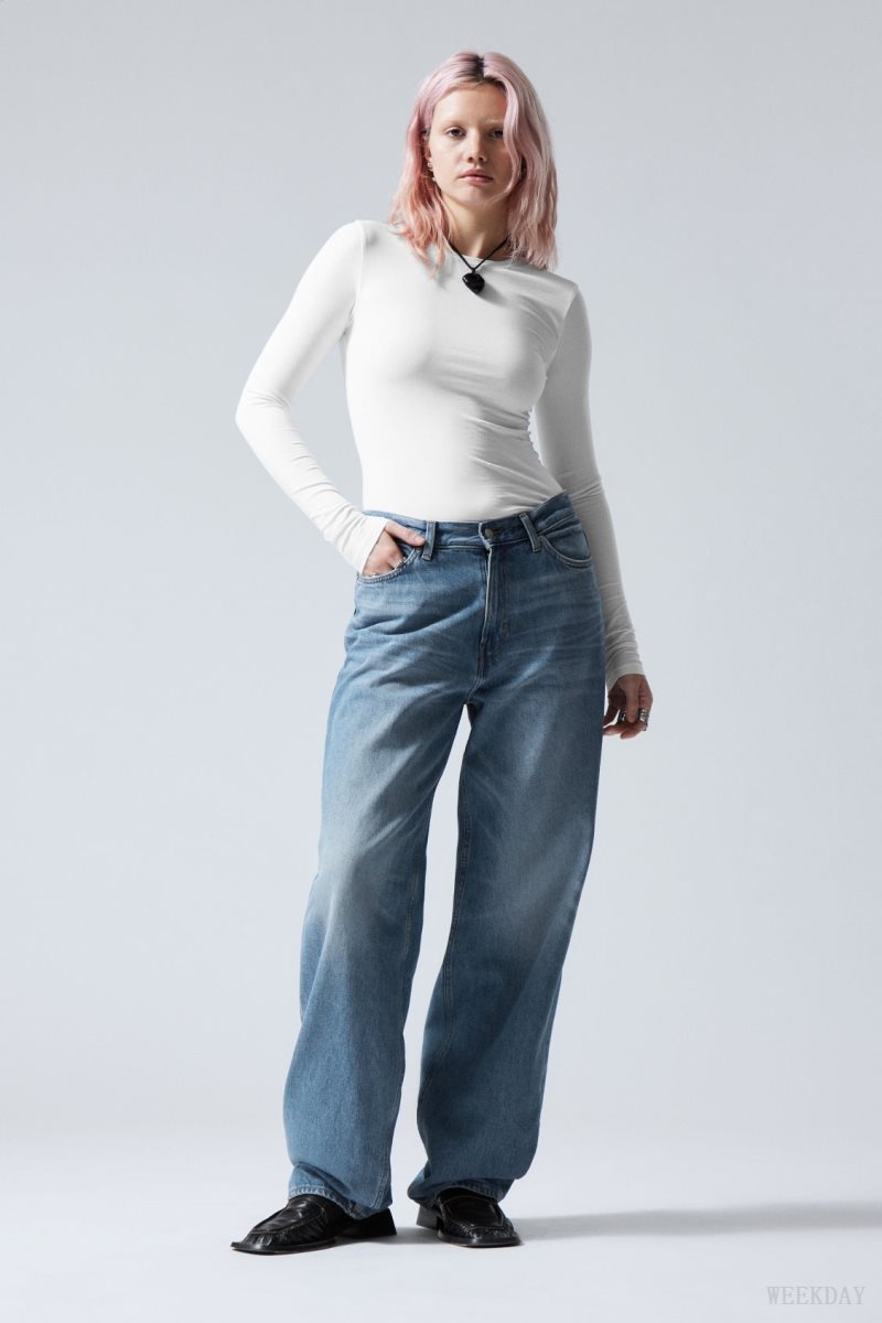 Weekday Rail Mid Loose Straight Jeans Blue | MPTW5878