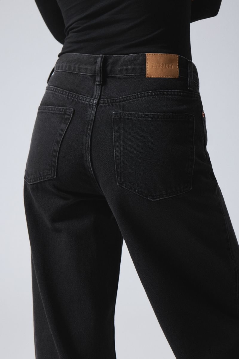 Weekday Rail Mid Loose Straight Jeans Black | XFIR7078