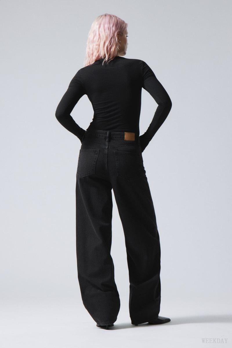 Weekday Rail Mid Loose Straight Jeans Black | XFIR7078