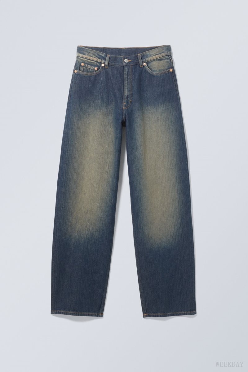 Weekday Rail Mid Loose Straight Jeans Blue | AFDT7900