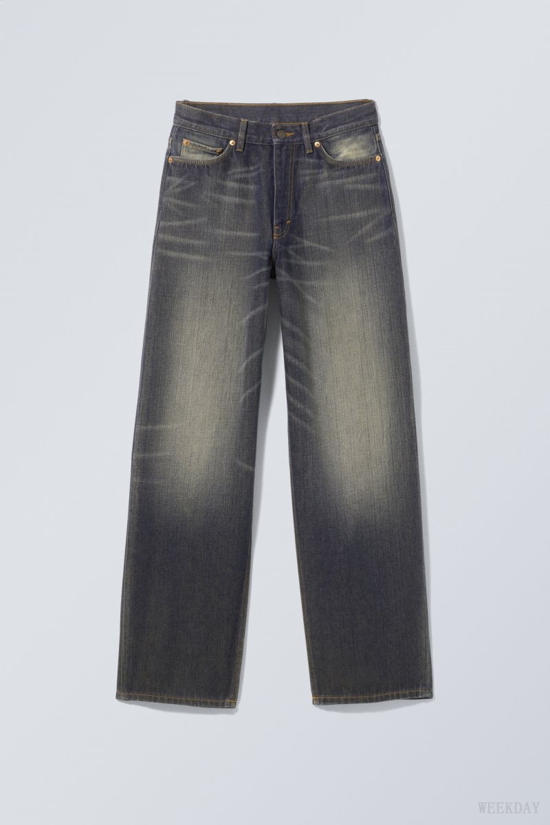 Weekday Rail Mid Loose Straight Jeans Blue | CESY7142