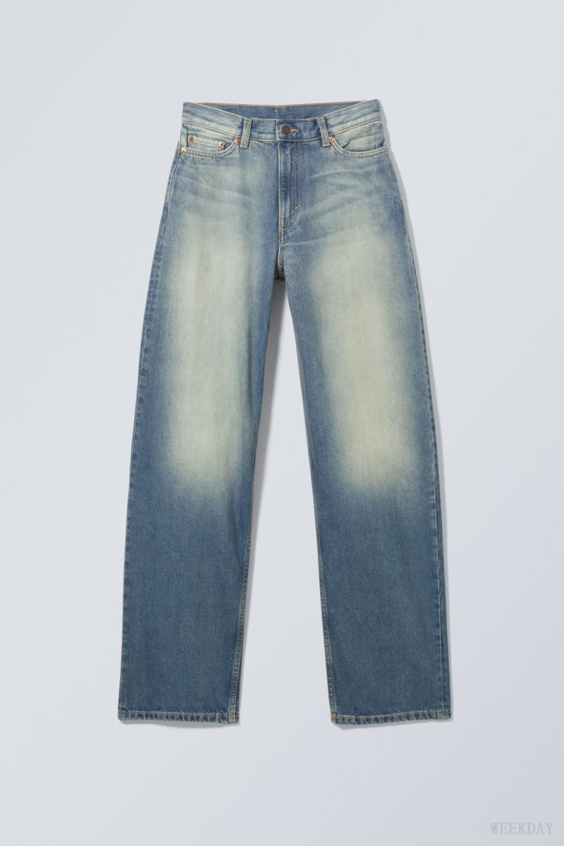 Weekday Rail Mid Loose Straight Jeans Blue | WLBA5572