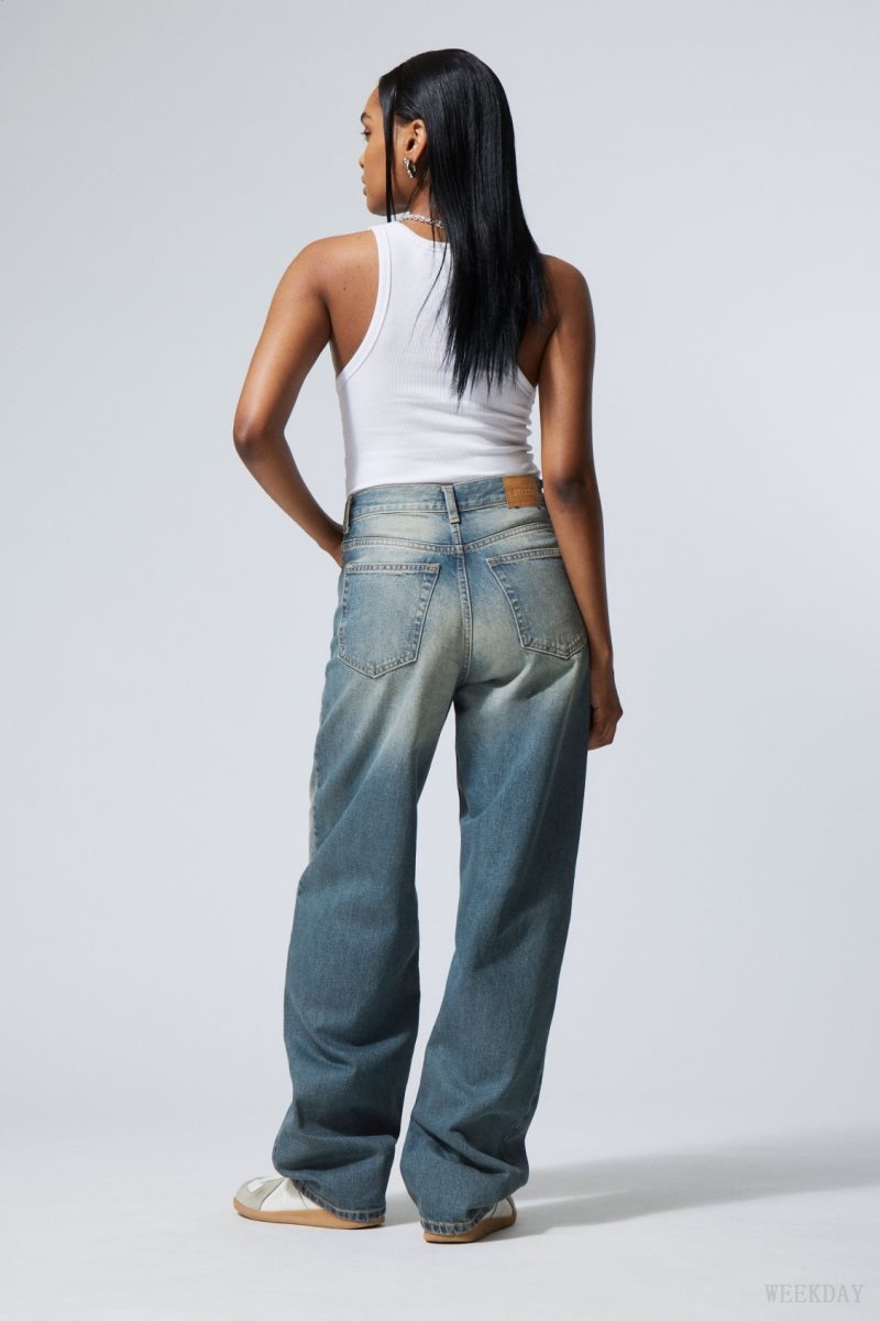 Weekday Rail Mid Loose Straight Jeans Blue | WLBA5572