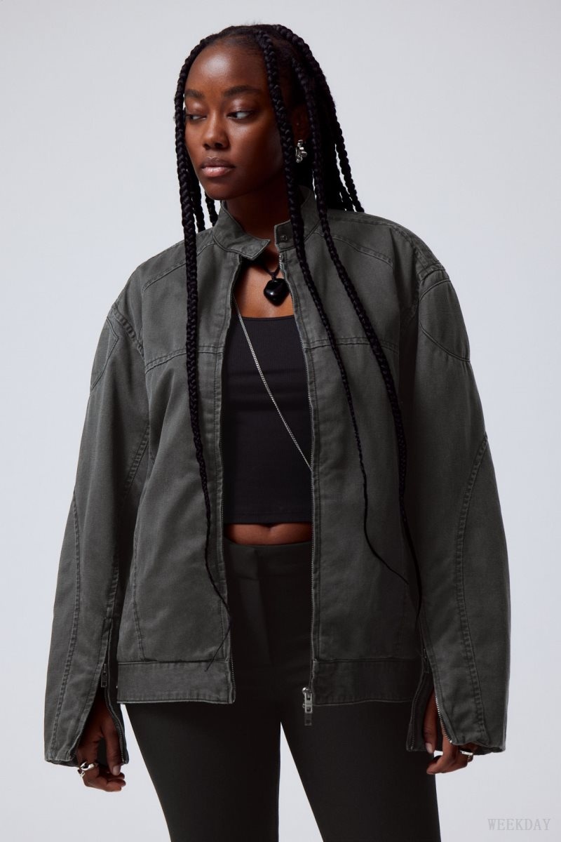 Weekday Reed Coated Biker Jacket Black | WZDU2860