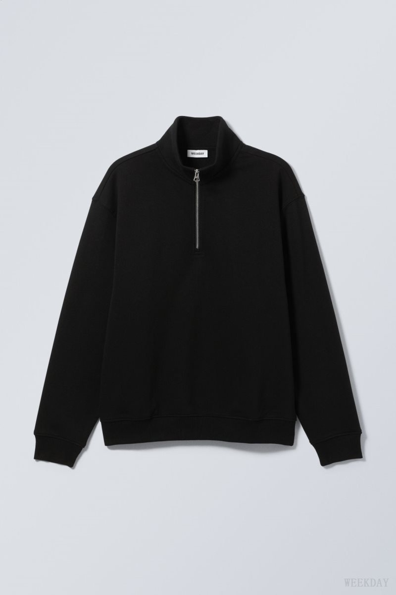 Weekday Relaxed Heavy Half Zip Sweater Black | IKWY3477