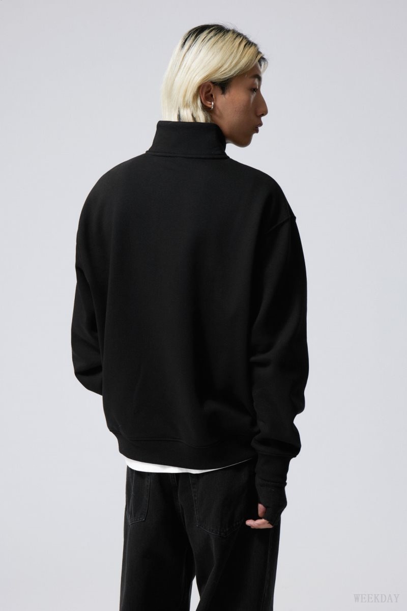 Weekday Relaxed Heavy Half Zip Sweater Black | IKWY3477