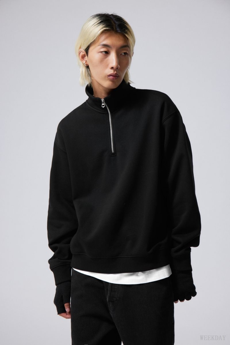 Weekday Relaxed Heavy Half Zip Sweater Black | IKWY3477