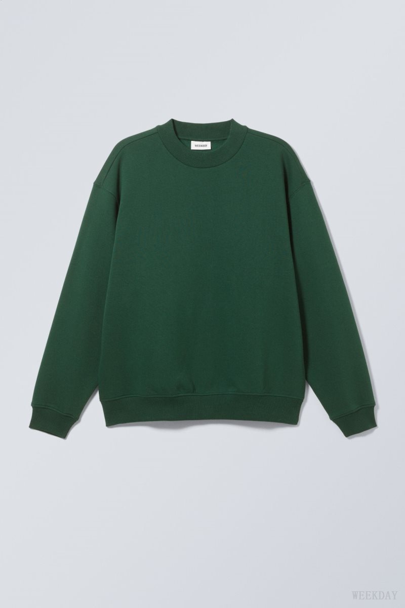 Weekday Relaxed Heavyweight Sweatshirt Dark Green | LMJV7716