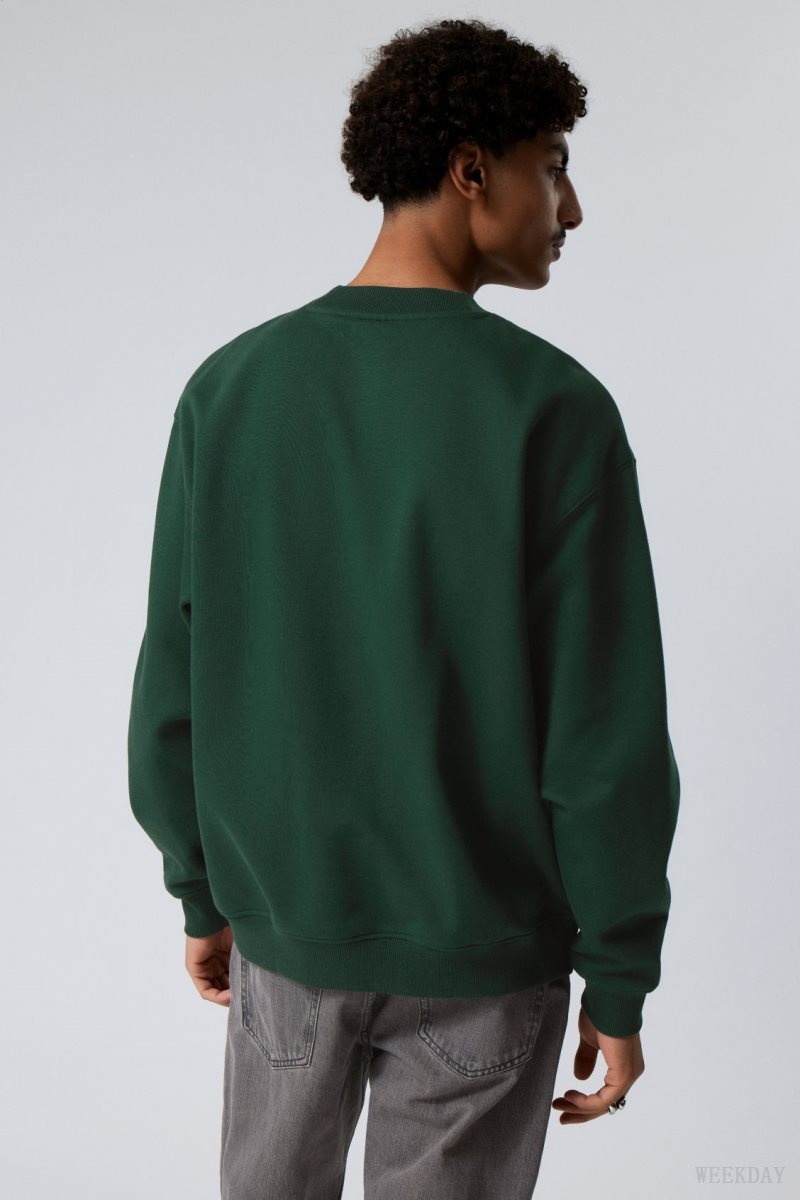 Weekday Relaxed Heavyweight Sweatshirt Dark Green | LMJV7716