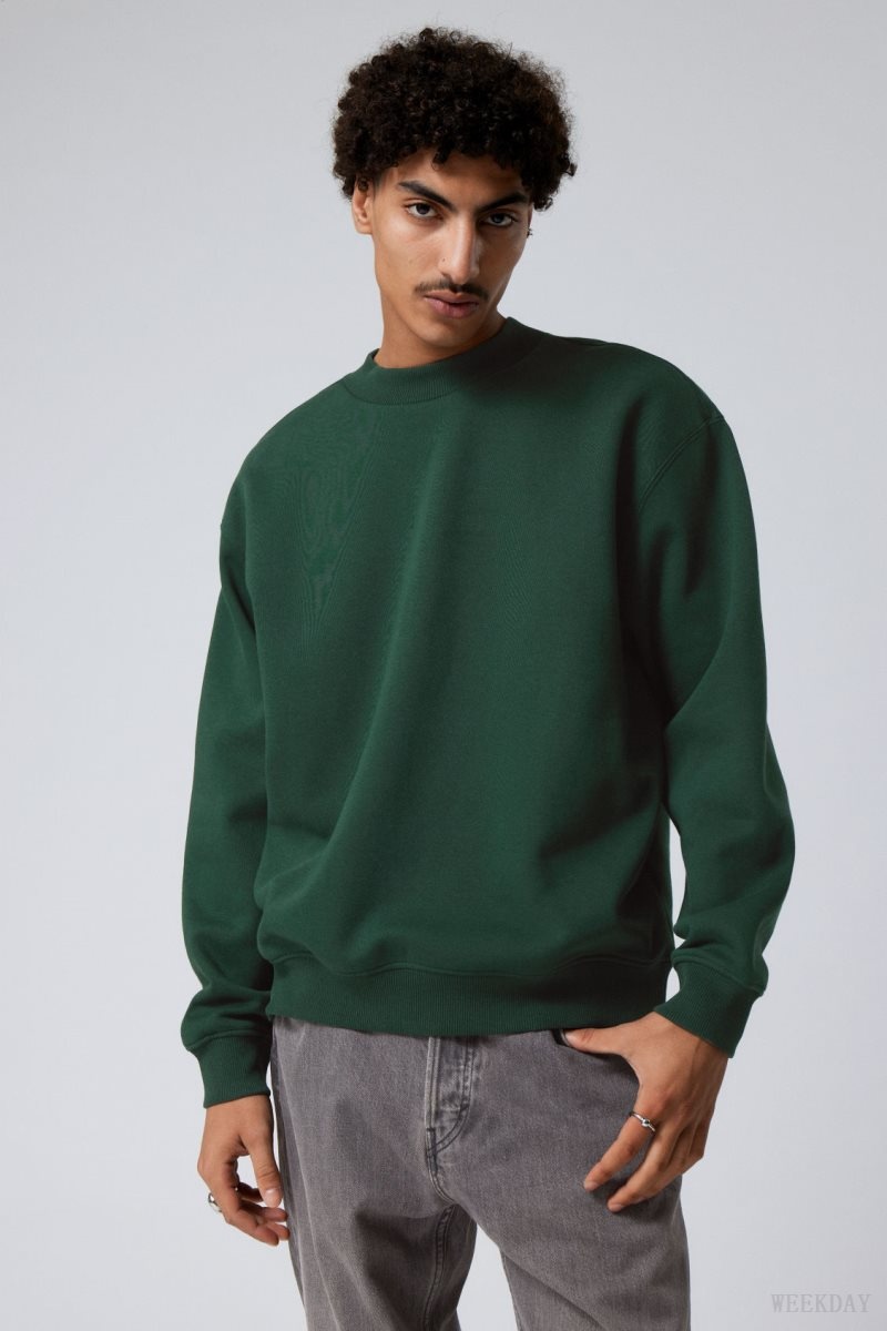 Weekday Relaxed Heavyweight Sweatshirt Dark Green | LMJV7716