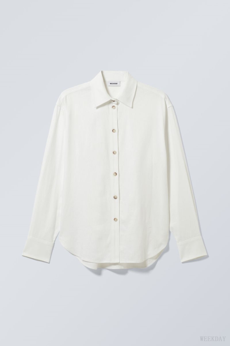 Weekday Relaxed Linen Mix Shirt White | JPMW7772