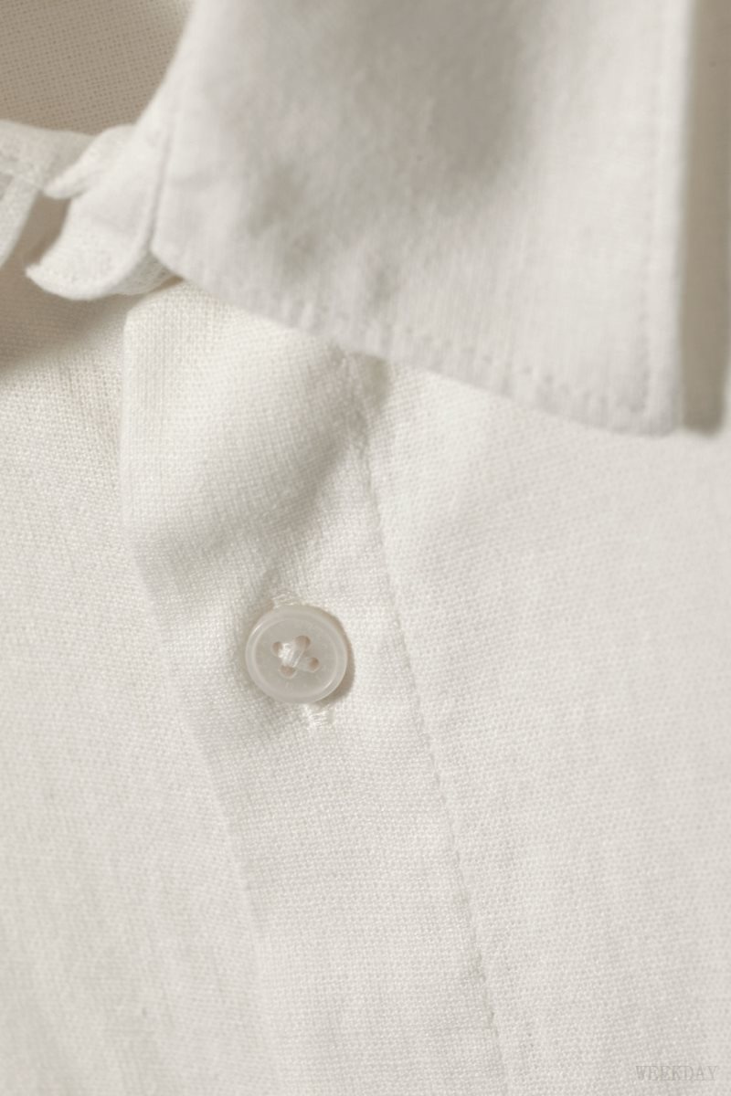 Weekday Relaxed Linen Short Sleeve Shirt Ecru | LOZE2149