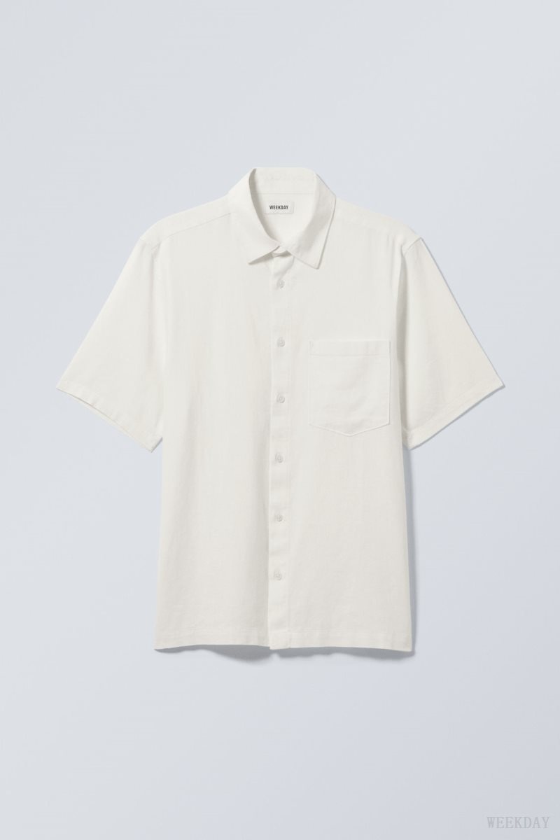 Weekday Relaxed Linen Short Sleeve Shirt Ecru | LOZE2149