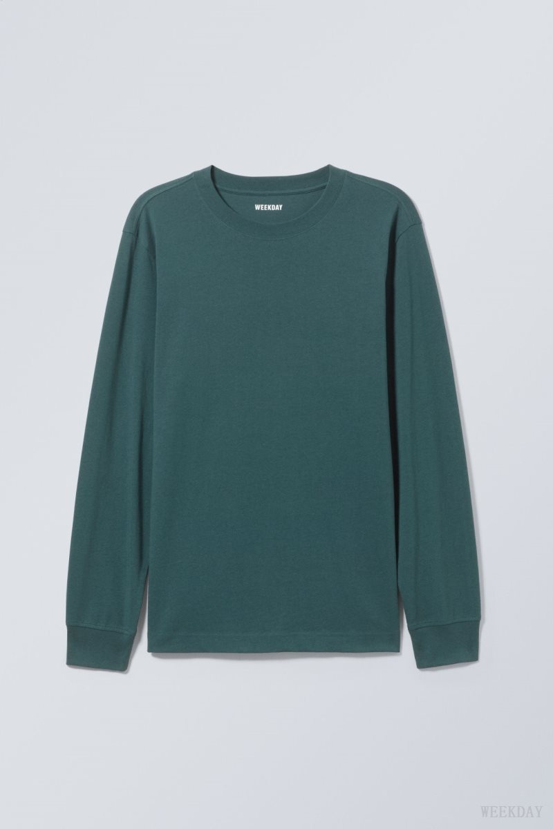 Weekday Relaxed Midweight Long Sleeve Dark Green | OEYS7127