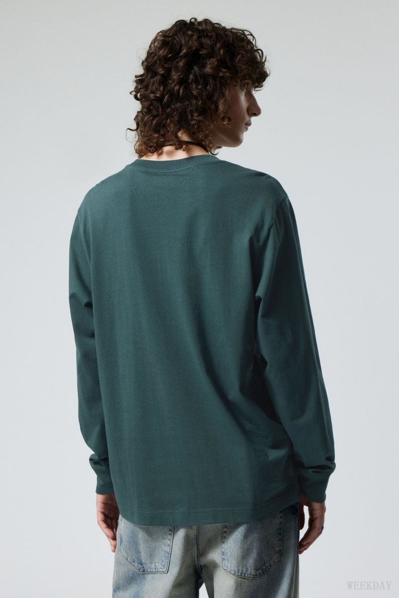 Weekday Relaxed Midweight Long Sleeve Dark Green | OEYS7127