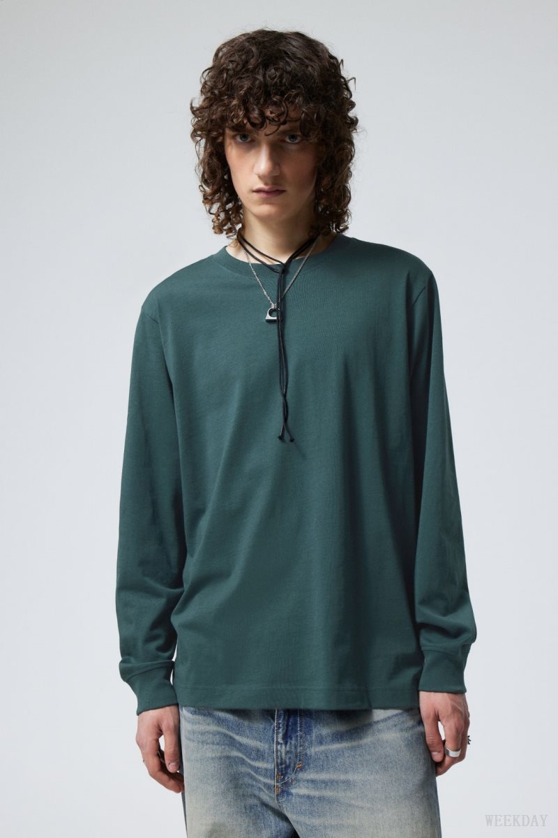 Weekday Relaxed Midweight Long Sleeve Dark Green | OEYS7127