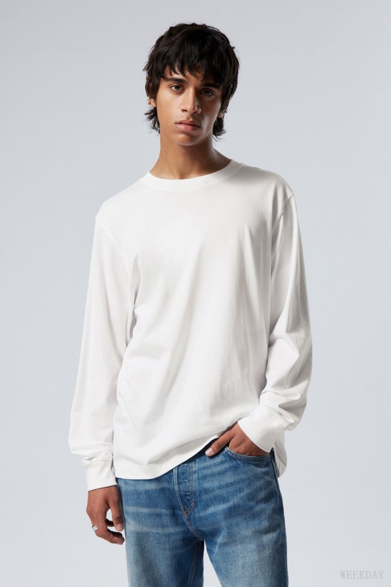 Weekday Relaxed Midweight Long Sleeve White | WQYR6388