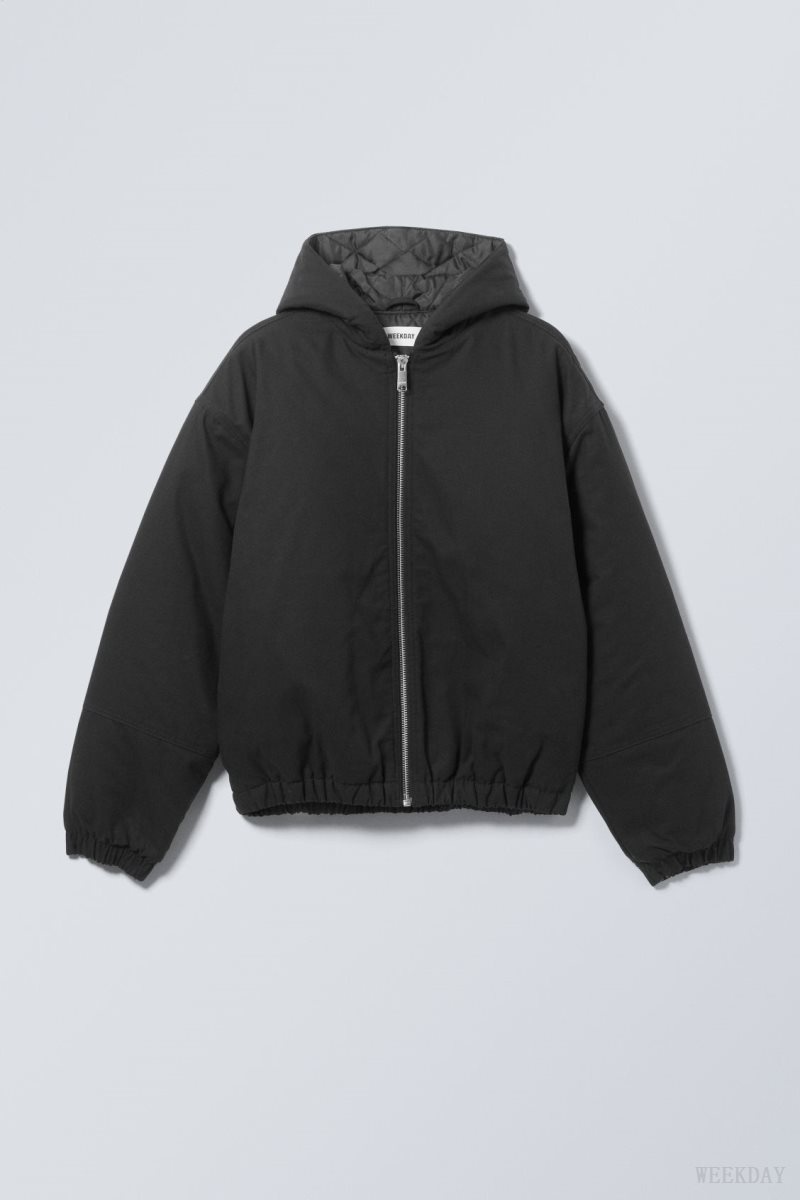 Weekday Remy Hooded Bomber Jacket Black | ADOA3195