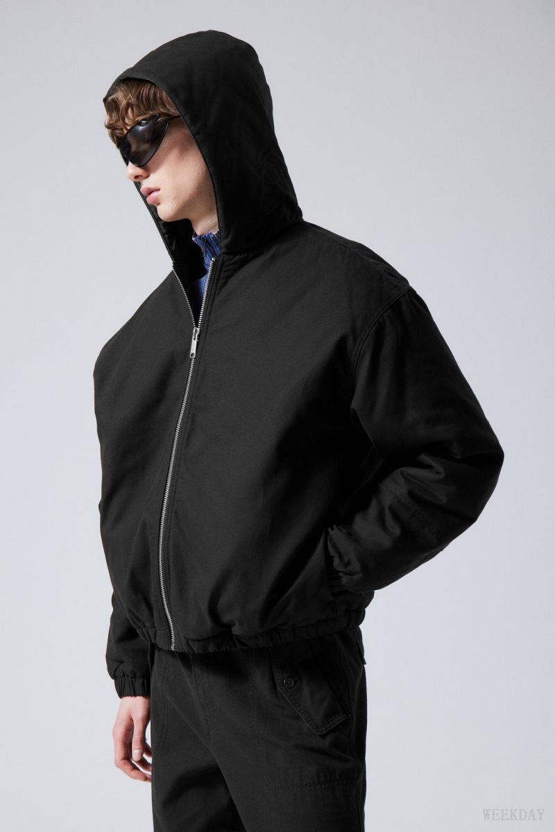 Weekday Remy Hooded Bomber Jacket Black | ADOA3195