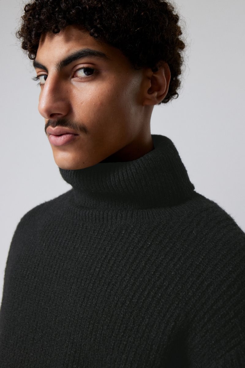 Weekday Renzo Relaxed Wool Blend Turtleneck Black | LYFU5341