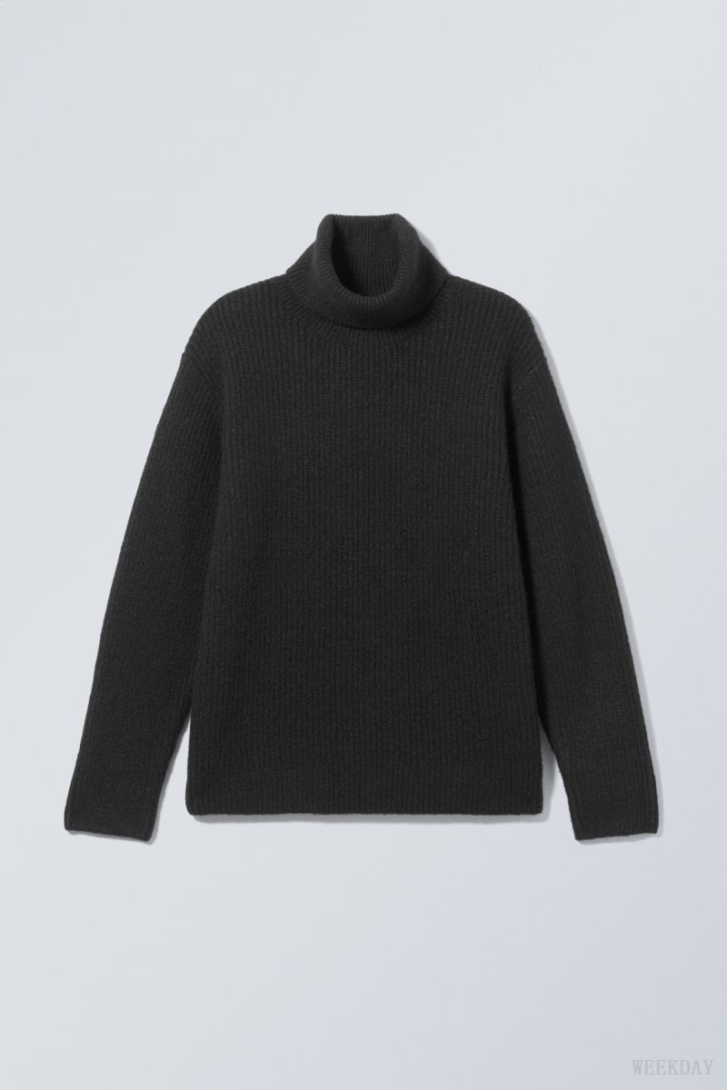 Weekday Renzo Relaxed Wool Blend Turtleneck Black | LYFU5341