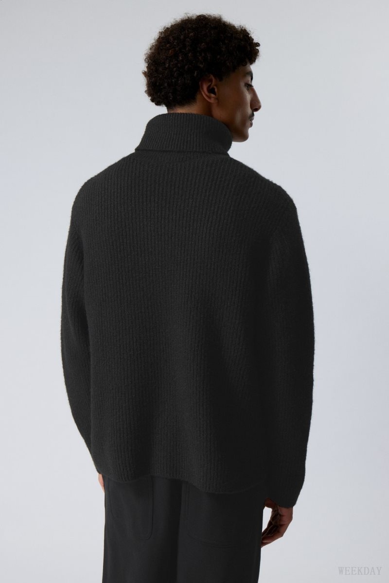 Weekday Renzo Relaxed Wool Blend Turtleneck Black | LYFU5341