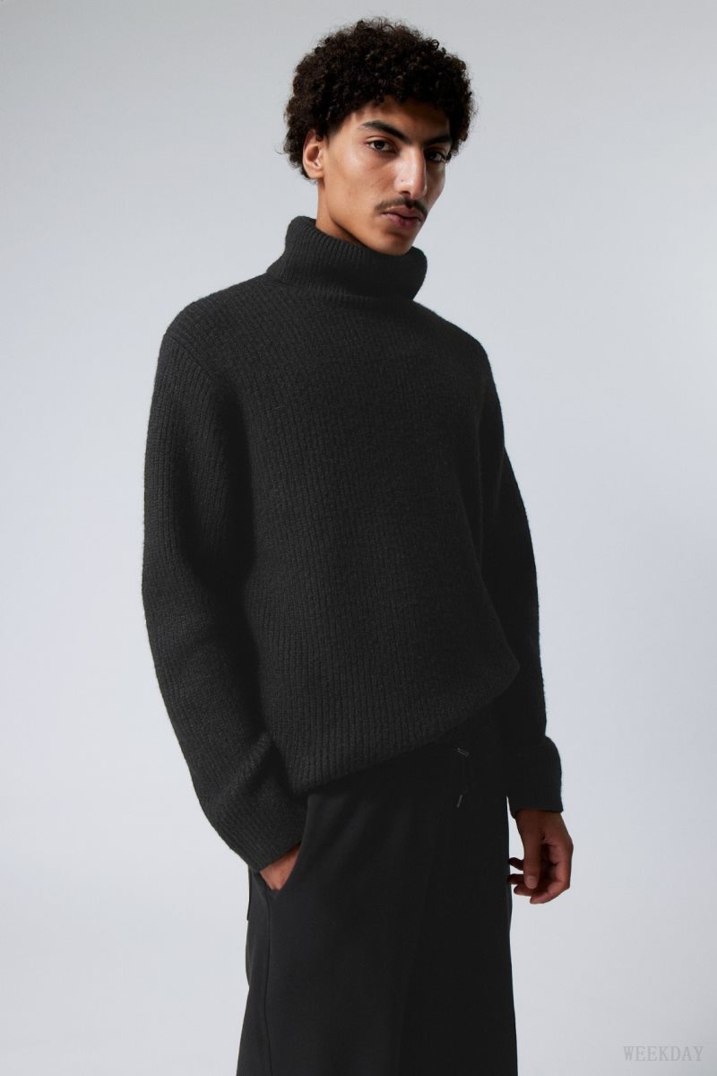 Weekday Renzo Relaxed Wool Blend Turtleneck Black | LYFU5341