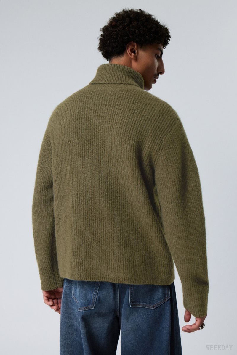 Weekday Renzo Relaxed Wool Blend Turtleneck Khaki Green | EGTY2324