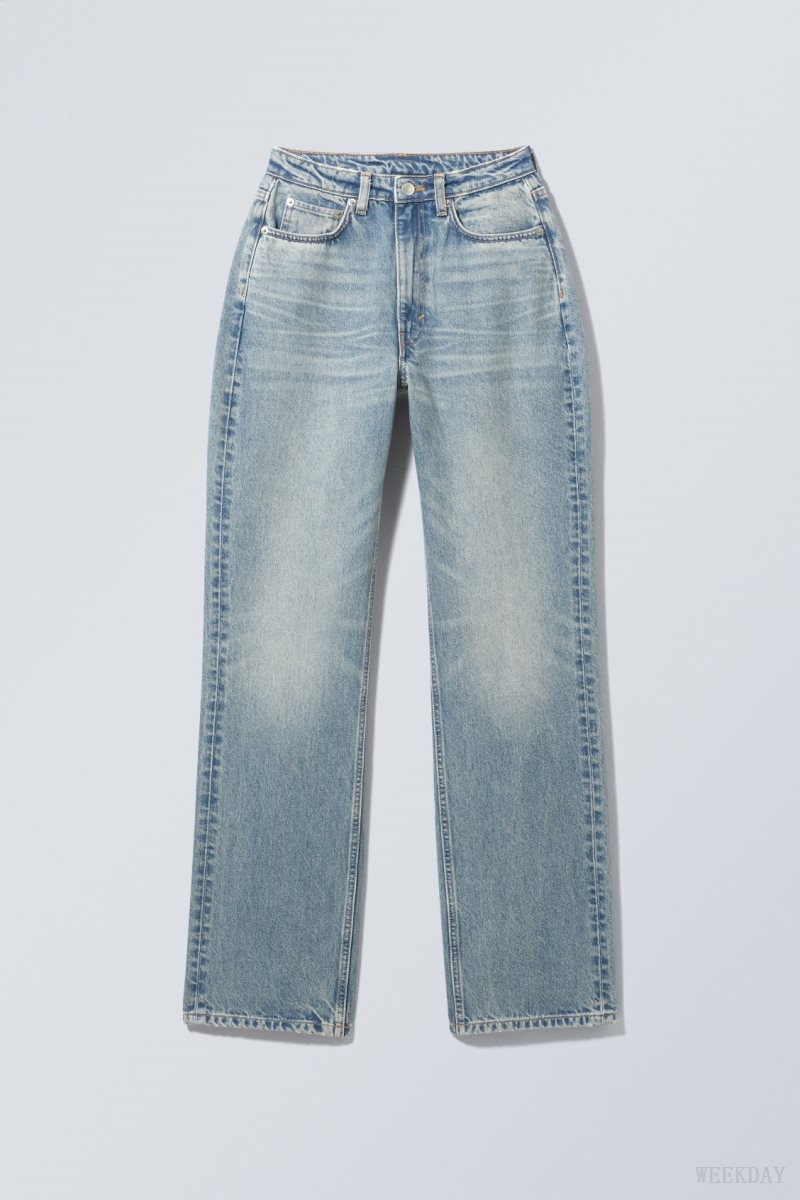 Weekday Resolute Curve High Straight Jeans Blue | JOBT8338