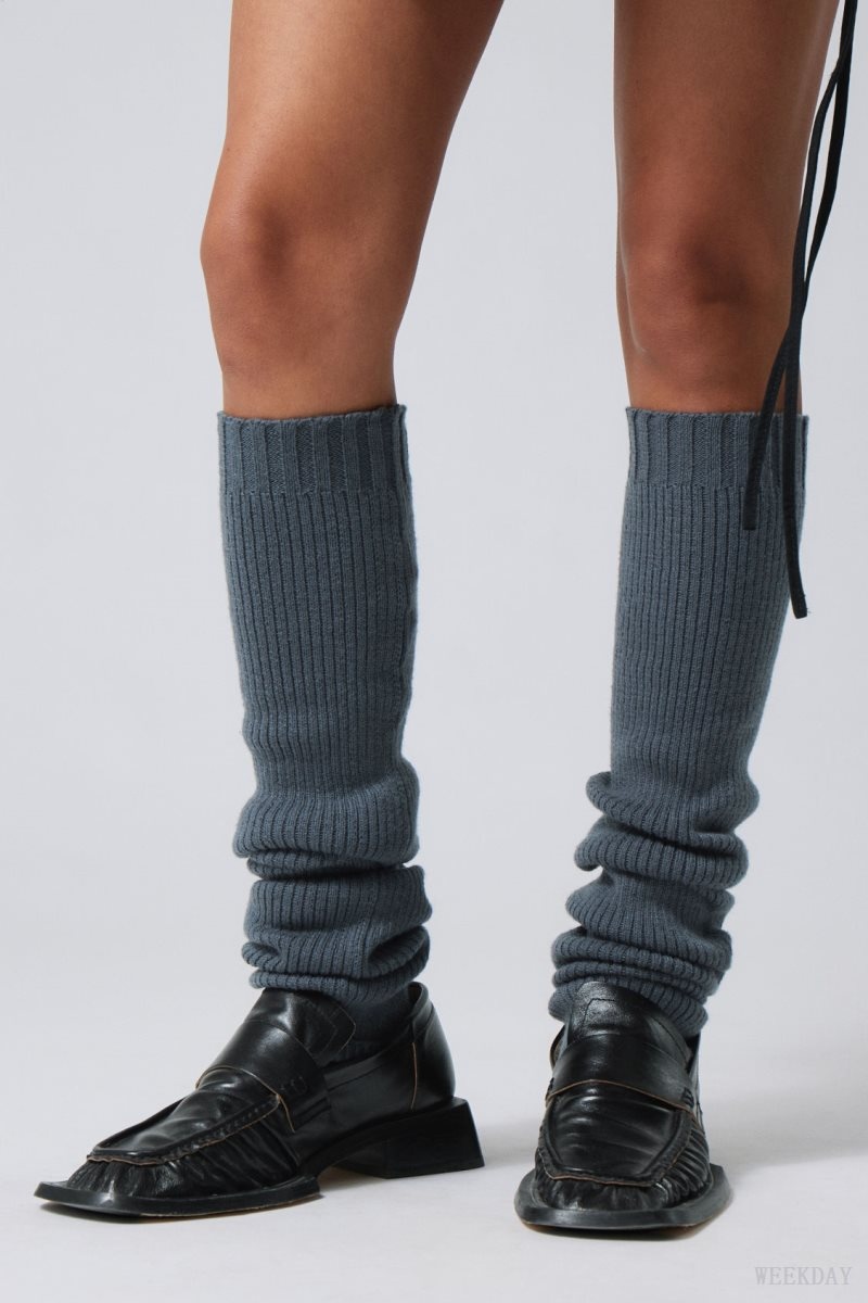 Weekday Rib Knit Leg Warmers Blue | HMDJ6073