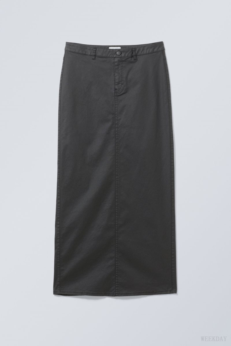 Weekday Rose Coated Maxi Skirt Black | BMHT8202