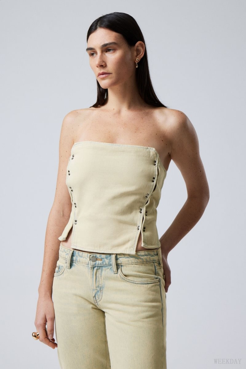 Weekday Rose Denim Corset Top Sunbleached | FWJI9675