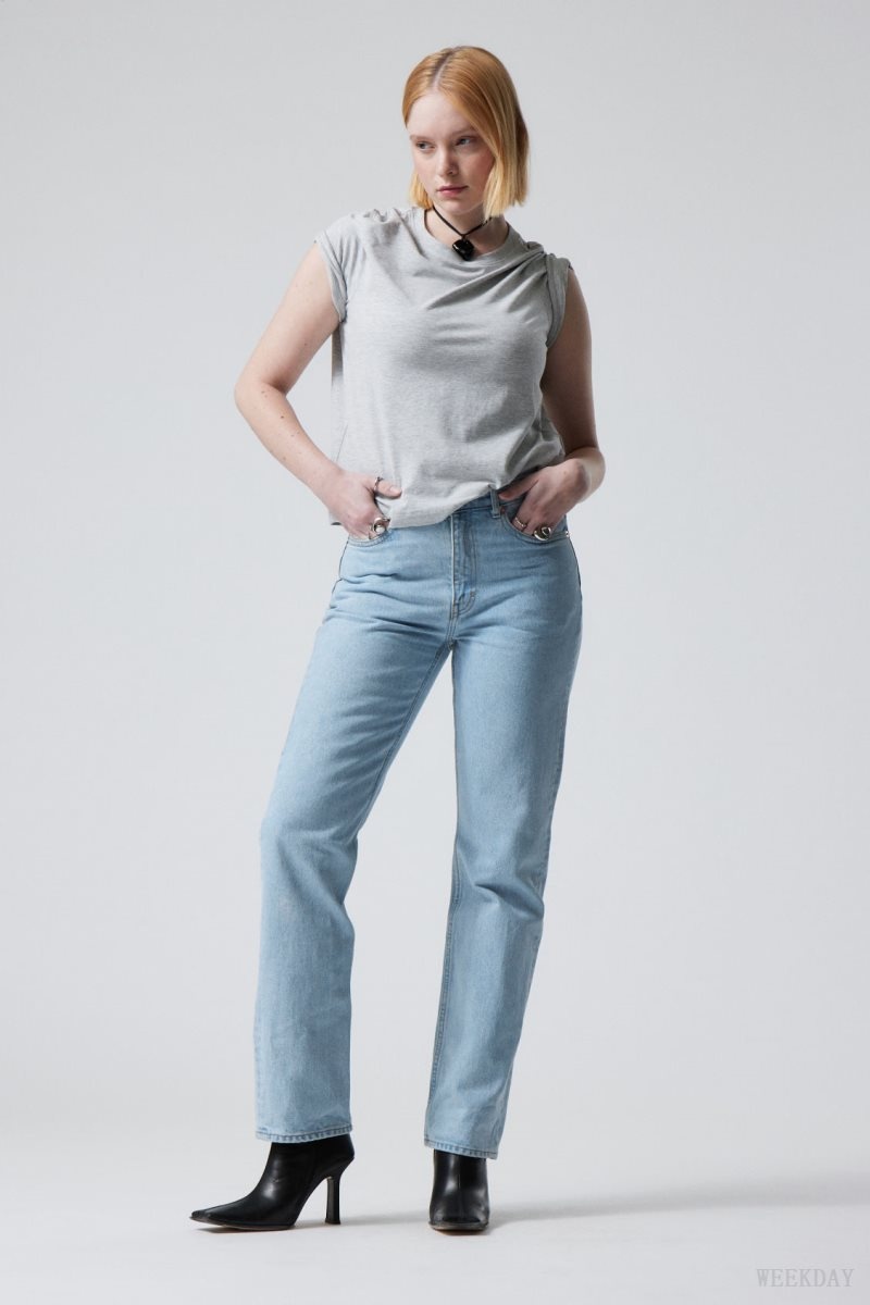 Weekday Rowe Extra High Straight Jeans Blue | AJBA3270