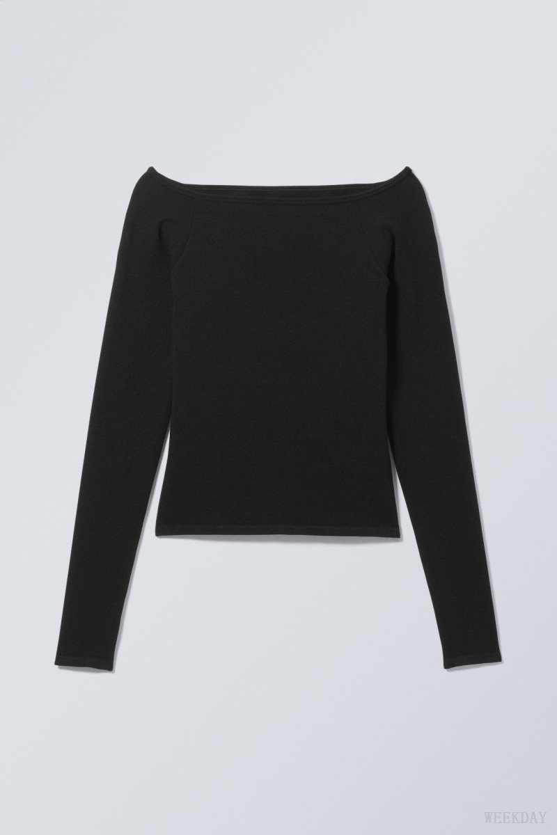 Weekday Seamless Off Shoulder Long Sleeve Black | JNIY0607