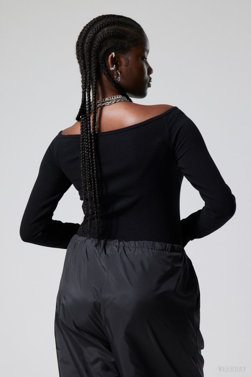 Weekday Seamless Off Shoulder Long Sleeve Black | JNIY0607