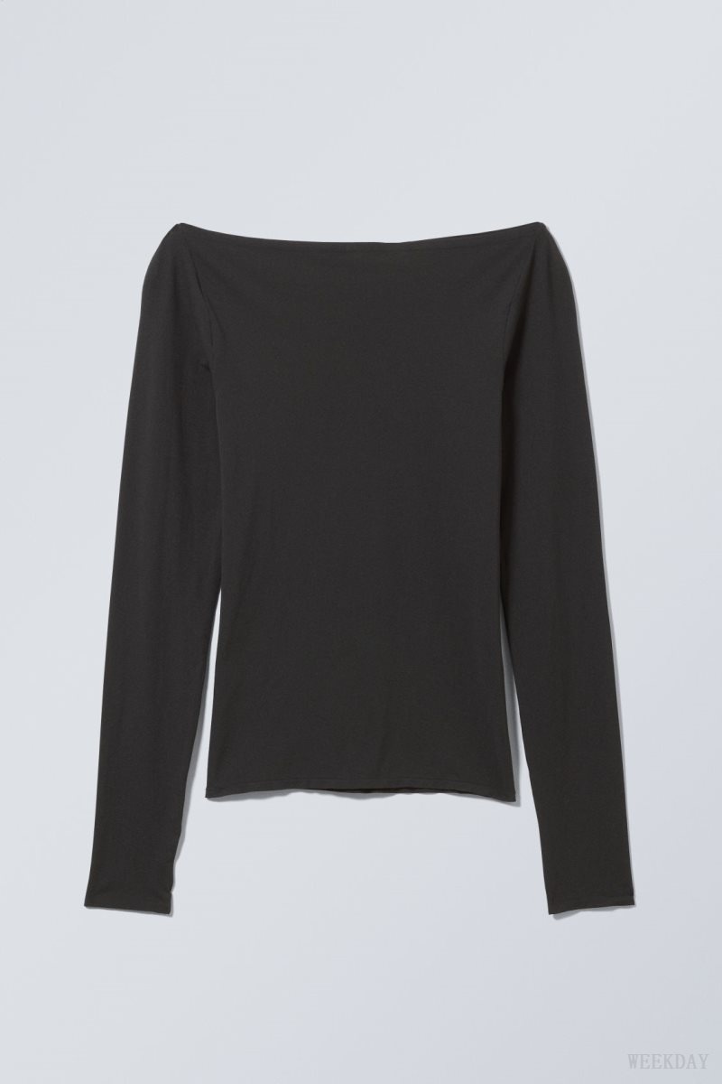 Weekday Sheer Boatneck Long Sleeve Dark Grey | BTXF5191