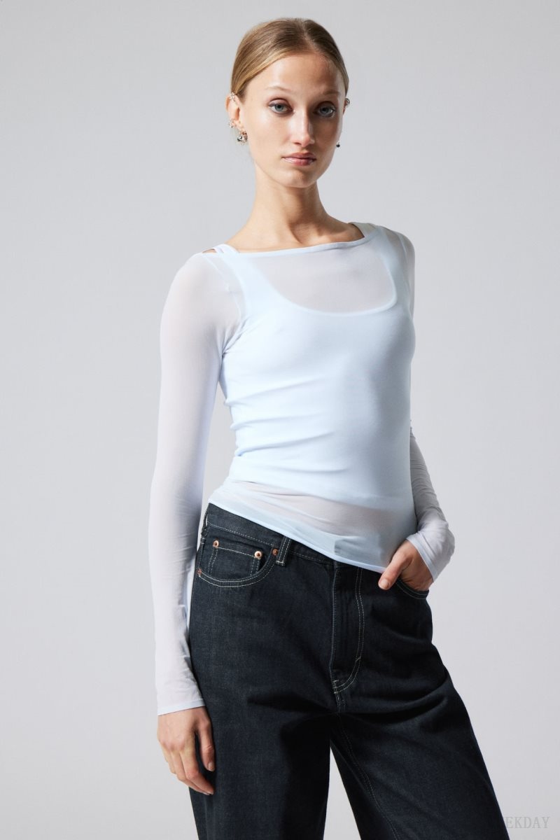 Weekday Sheer Boatneck Long Sleeve Light Blue | LNIT3379