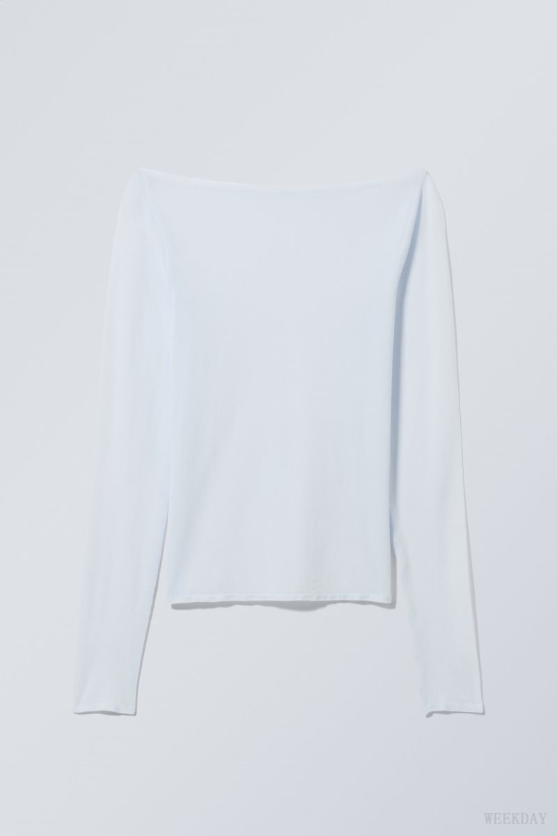 Weekday Sheer Boatneck Long Sleeve Light Blue | LNIT3379