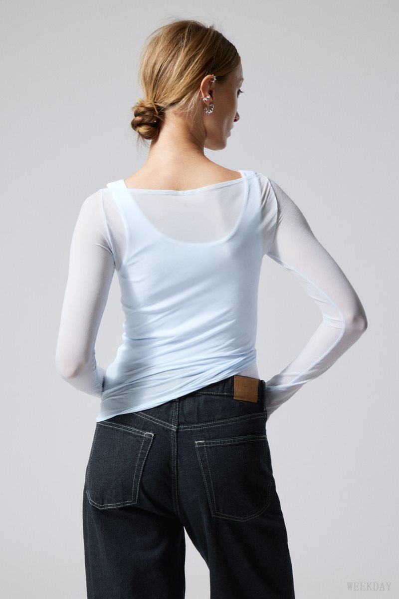 Weekday Sheer Boatneck Long Sleeve Light Blue | LNIT3379