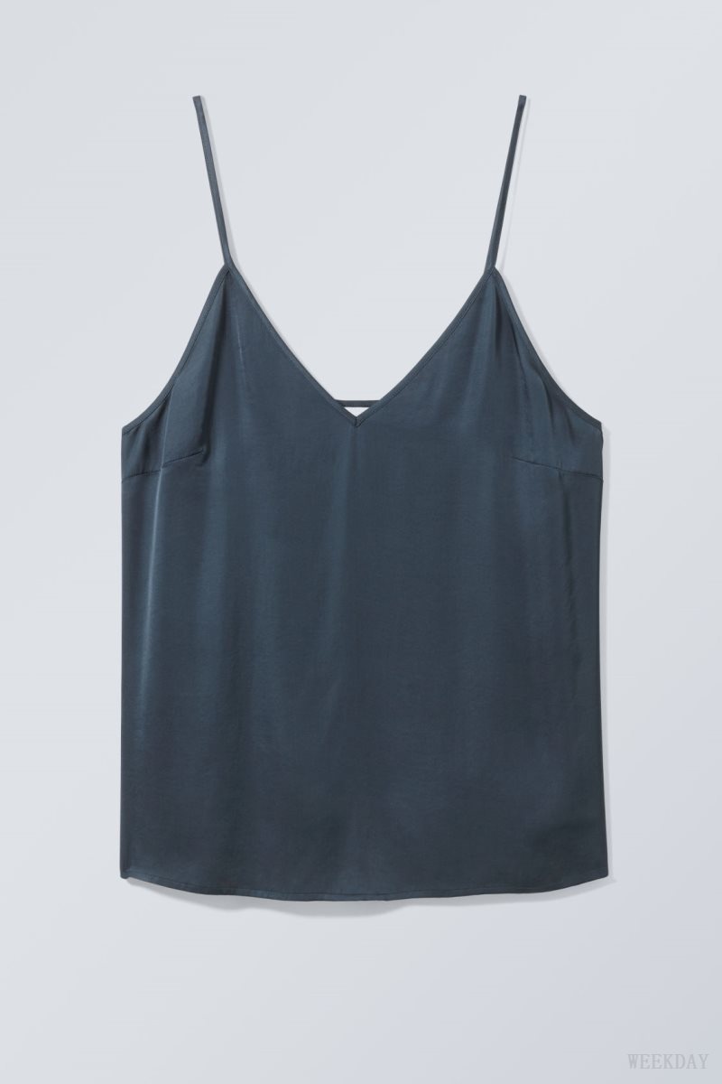 Weekday Shine Satin Singlet Dark Turquoise | JNRE8732