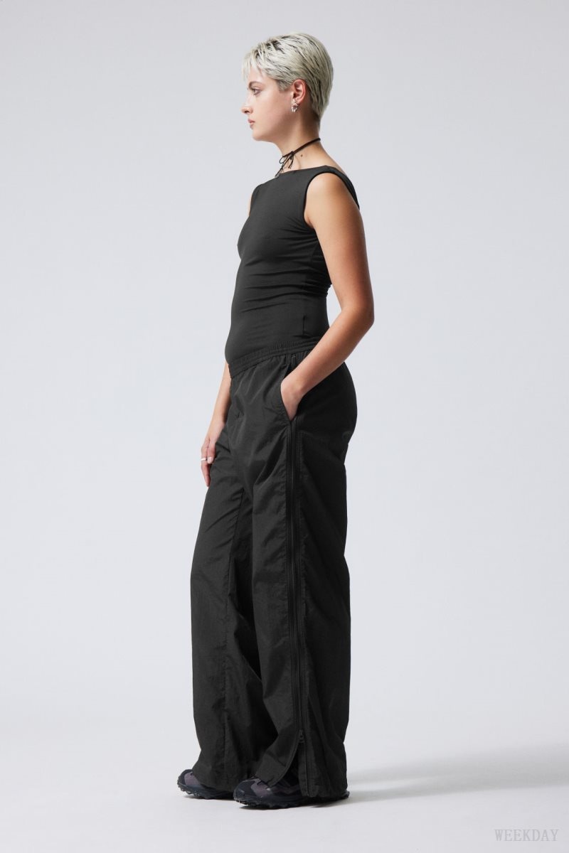 Weekday Simona Side Zip Track Trousers Black | WMZL1586