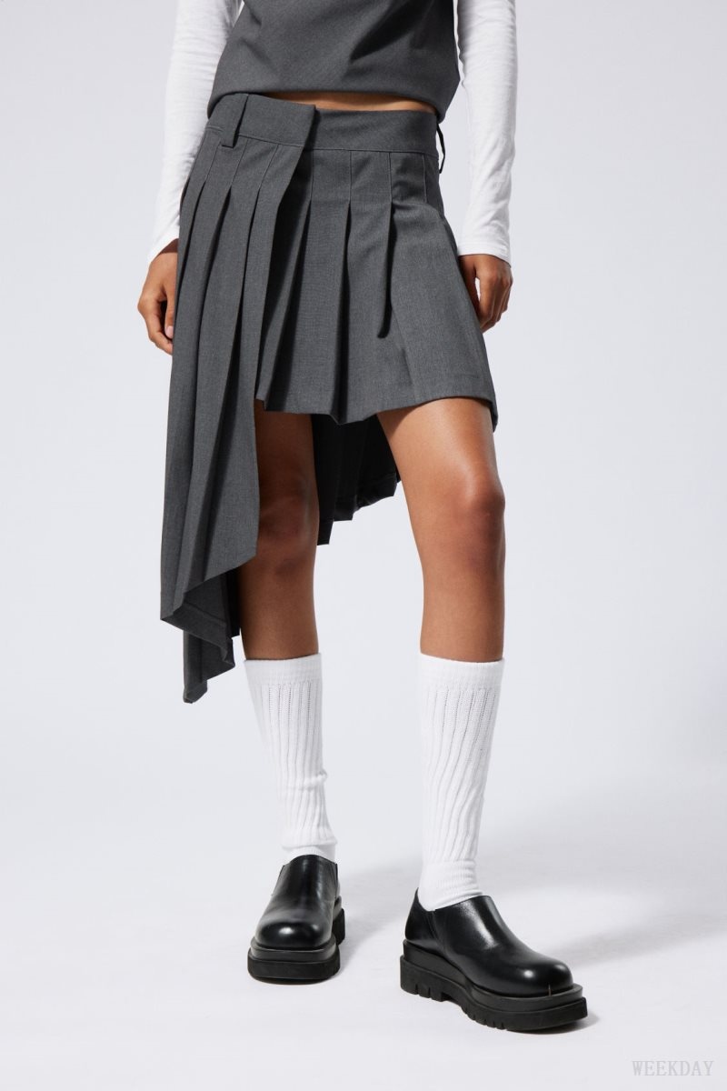 Weekday Skylar Pleated Midi Skirt Dark Grey | ZGTI4779