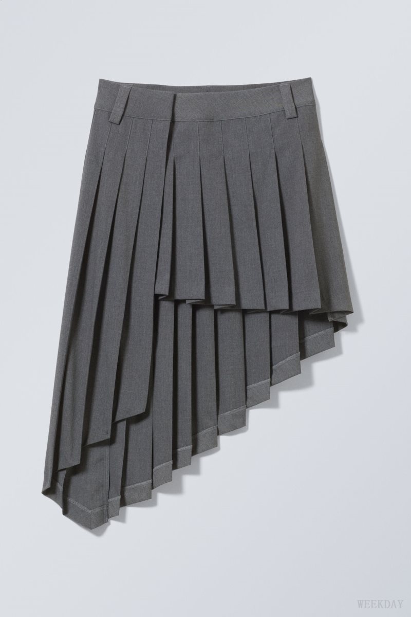 Weekday Skylar Pleated Midi Skirt Dark Grey | ZGTI4779